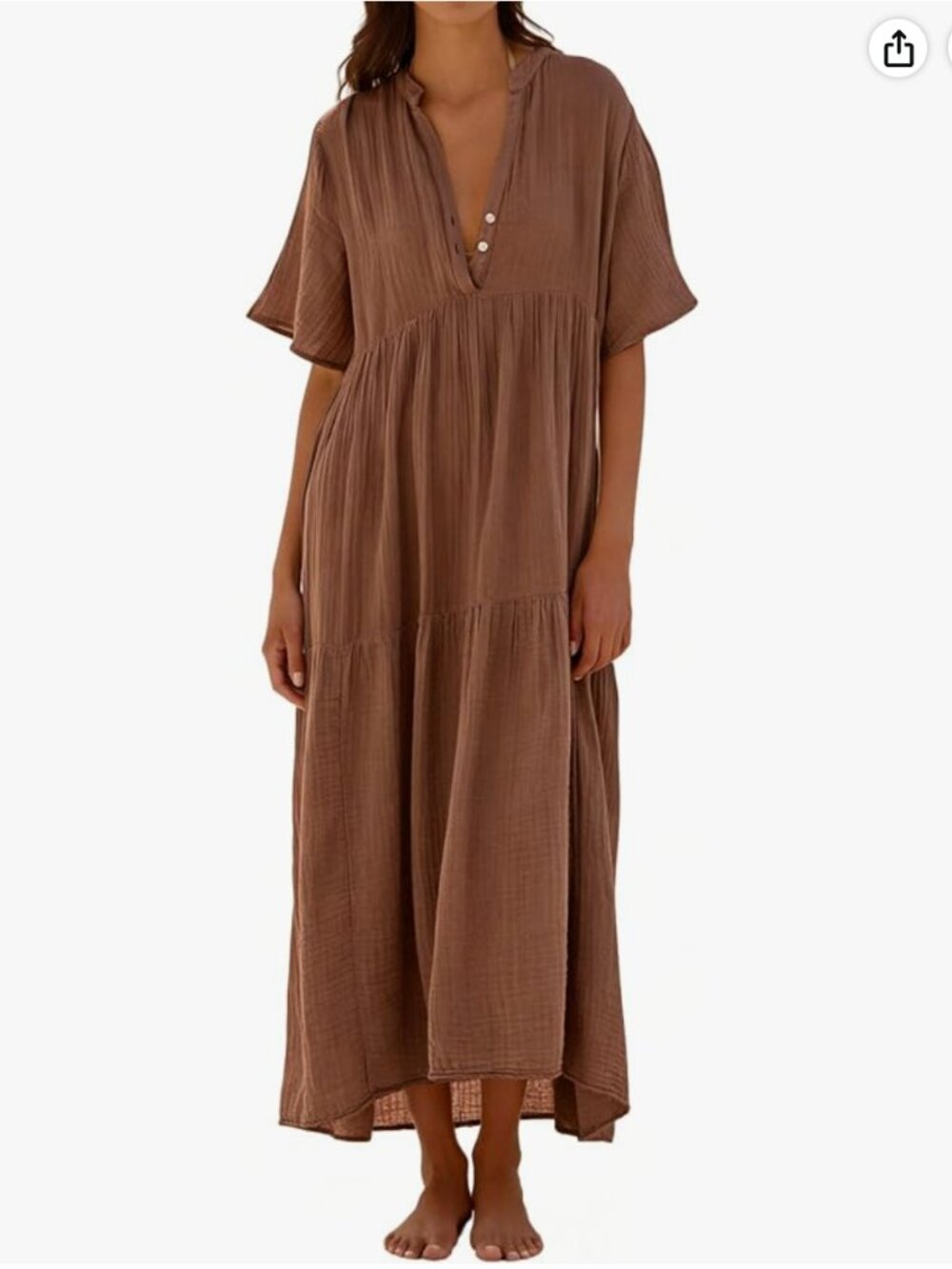 R.Vivimos Womens Summer Cotton Casual Flowy Maxi Dress size small. in brown
